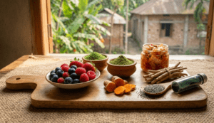 Assortment of top superfoods in 2026 for energy, immunity, and longevity