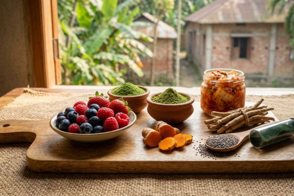 Assortment of top superfoods in 2026 for energy, immunity, and longevity
