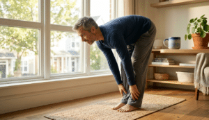 Person practicing quick morning yoga routine at home for energy and focus