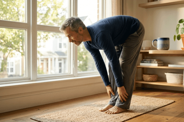 Person practicing quick morning yoga routine at home for energy and focus