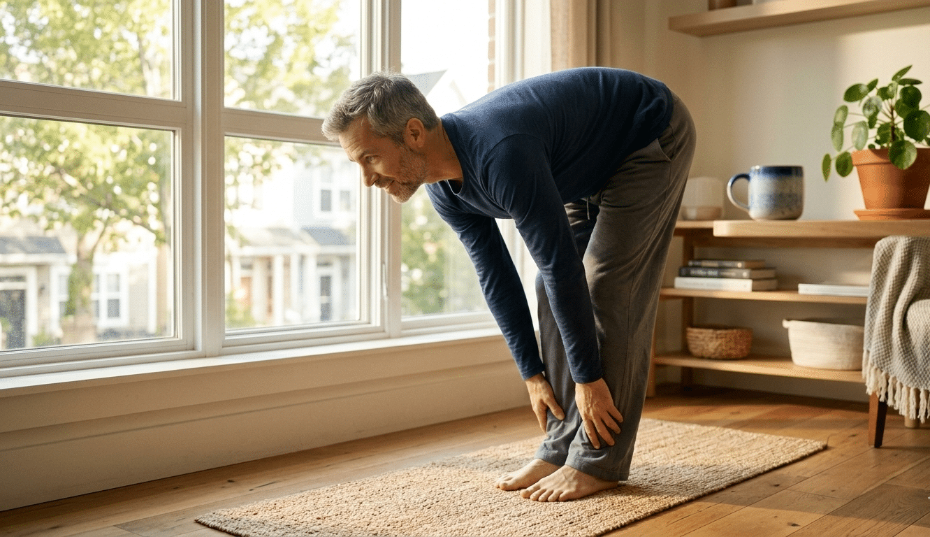 Person practicing quick morning yoga routine at home for energy and focus